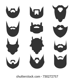 Set of beards. Silhouettes, emblems, icons, labels. Vector illustration.
