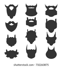 Set of beards. Silhouettes, emblems, icons, labels. Vector illustration.