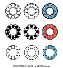 Conjunto de Icono de rueda de rodamiento, rótulo de bola rodante, Ilustración vectorial de Diseño web plano .