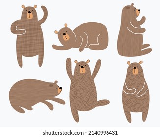 set of bears cartoon character hand drawing