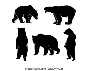 Set of Bears Silhouette Vector Isolated - Animal Silhouette Illustration