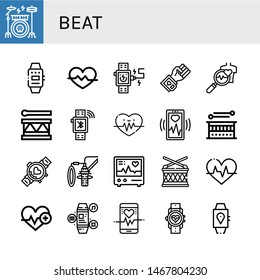 Set of beat icons such as Drum kit, Smartwatch, Heart rate, Blood pressure, Health check, Drum, Heart monitoring, Dubbing, Electrocardiogram, Heartbeat , beat