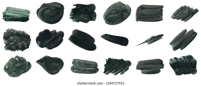Set beautiful abstract black watercolor art hand paint on white background,brush textures for logo.There is a place for text.Perfect stroke design for headline.luxury boutique Illustrations.