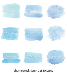 set beautiful abstract blue watercolor art hand paint on white background,brush textures for logo.There is a place for text.Perfect stroke design for headline.luxury boutique Illustrations.