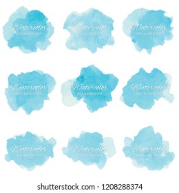 Set beautiful abstract blue watercolor art hand paint on white background,brush textures for logo.There is a place for text.Perfect stroke design for headline.luxury boutique Illustrations.