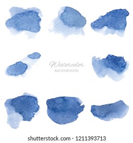 Set beautiful abstract blue watercolor art hand paint on white background,brush textures for logo.There is a place for text.Perfect stroke design for headline.luxury boutique Illustrations.