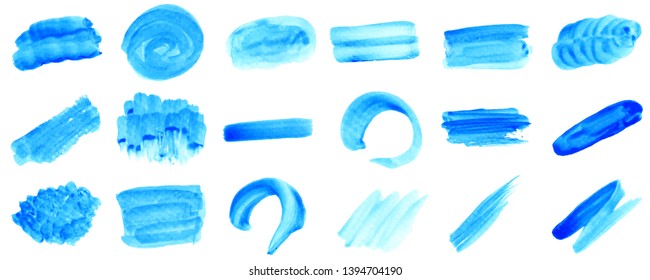 Set beautiful abstract blue watercolor art hand paint on white background,brush textures for logo.There is a place for text.Perfect stroke design for headline.luxury boutique Illustrations.