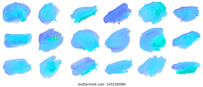 Set beautiful abstract blue watercolor art hand paint on white background,brush textures for logo.There is a place for text.Perfect stroke design for headline.luxury boutique Illustrations.