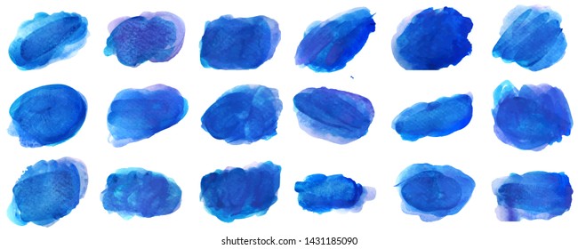 Set beautiful abstract blue watercolor art hand paint on white background,brush textures for logo.There is a place for text.Perfect stroke design for headline.luxury boutique Illustrations.