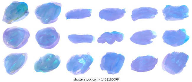 Set beautiful abstract blue watercolor art hand paint on white background,brush textures for logo.There is a place for text.Perfect stroke design for headline.luxury boutique Illustrations.