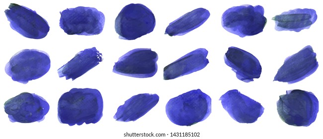 Set beautiful abstract blue watercolor art hand paint on white background,brush textures for logo.There is a place for text.Perfect stroke design for headline.luxury boutique Illustrations.