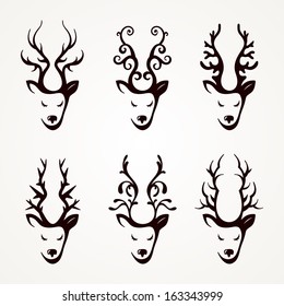 Set of beautiful abstract deer