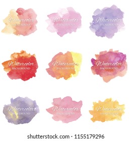 set beautiful abstract full color watercolor art hand paint on white background,brush textures for logo.There is a place for text.Perfect stroke design for headline.luxury boutique Illustrations.
