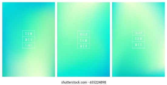 Set of beautiful abstract gradient backgrounds for any purpose, holographic effect, fresh summer colors, vector illustration.
