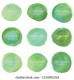 set beautiful abstract green watercolor art hand paint on white background,brush textures for logo.There is a place for text.Perfect stroke design for headline.luxury boutique Illustrations.