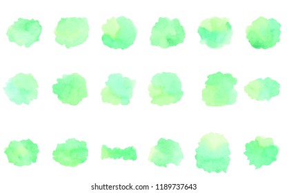 Set beautiful abstract green watercolor art hand paint on white background,brush textures for logo.There is a place for text.Perfect stroke design for headline.luxury boutique Illustrations.