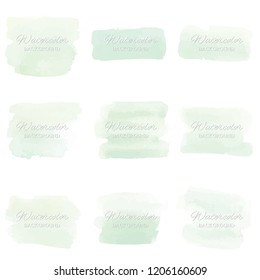 Set beautiful abstract green watercolor art hand paint on white background,brush textures for logo.There is a place for text.Perfect stroke design for headline.luxury boutique Illustrations.