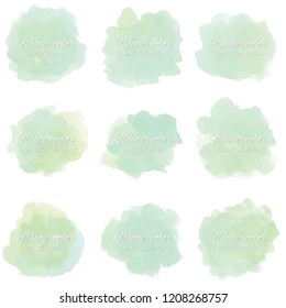 Set beautiful abstract green watercolor art hand paint on white background,brush textures for logo.There is a place for text.Perfect stroke design for headline.luxury boutique Illustrations.
