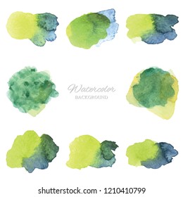 Set beautiful abstract green watercolor art hand paint on white background,brush textures for logo.There is a place for text.Perfect stroke design for headline.luxury boutique Illustrations.