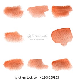 Set beautiful abstract orange watercolor art hand paint on white background,brush textures for logo.There is a place for text.Perfect stroke design for headline.luxury boutique Illustrations.