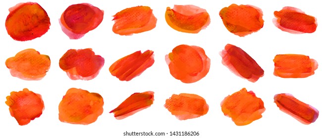 Set beautiful abstract orange watercolor art hand paint on white background,brush textures for logo.There is a place for text.Perfect stroke design for headline.luxury boutique Illustrations.