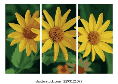 Set of beautiful abstract paintings, posters with the theme of flower blossom. Suitable for postcard, poster, book cover, wallpaper. Vector image