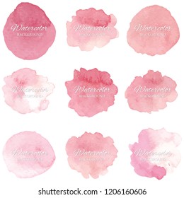 Set beautiful abstract pink watercolor art hand paint on white background,brush textures for logo.There is a place for text.Perfect stroke design for headline.luxury boutique Illustrations.