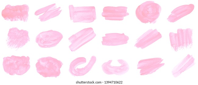 Set beautiful abstract pink watercolor art hand paint on white background,brush textures for logo.There is a place for text.Perfect stroke design for headline.luxury boutique Illustrations.