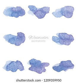 Set beautiful abstract purple watercolor art hand paint on white background,brush textures for logo.There is a place for text.Perfect stroke design for headline.luxury boutique Illustrations.