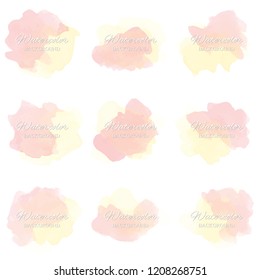 Set beautiful abstract red watercolor art hand paint on white background,brush textures for logo.There is a place for text.Perfect stroke design for headline.luxury boutique Illustrations.