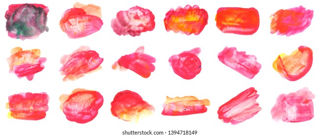 Set beautiful abstract red watercolor art hand paint on white background,brush textures for logo.There is a place for text.Perfect stroke design for headline.luxury boutique Illustrations.