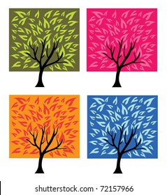 set of beautiful abstract trees in four season colors