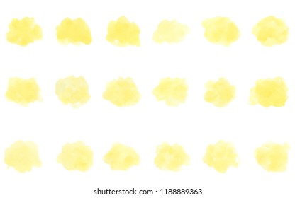 Set beautiful abstract yellow watercolor art hand paint on white background,brush textures for logo.There is a place for text.Perfect stroke design for headline.luxury boutique Illustrations.