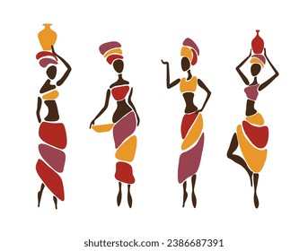 Conjunto de hermosas siluetas de mujeres africanas. Ilustración del vector