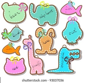 Set of beautiful animal labels over white, vector
