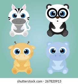 Set of beautiful animals on a colored background. Vector illustration