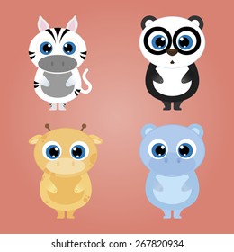 Set of beautiful animals on a colored background. Vector illustration