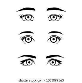Set of beautiful anime style eyes,line art Vector