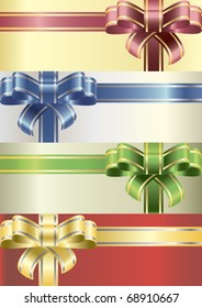 set of beautiful, attractive, colored bows on colored backgrounds