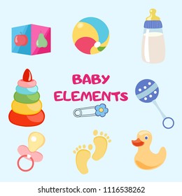 Set of beautiful baby icons, vector illustration. Isolated elements.