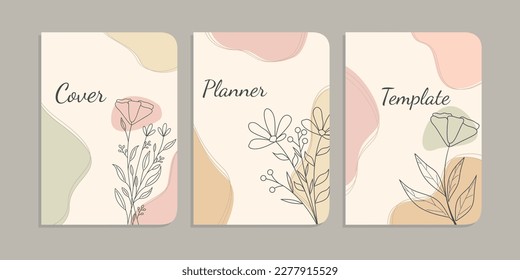 Set von wunderschönen Buchdecken Designs mit handgezeichnet Blumendekorationen. ästhetischer abstrakter botanischer Hintergrund. Größe A4 Für Notebooks, Tagebücher, Planer, Broschüren, Bücher, Kataloge