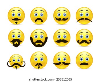 Set of beautiful and brave smiles yellow with a beard and mustache