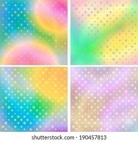 A set of beautiful bright abstract rainbow backgrounds with sparkling stars