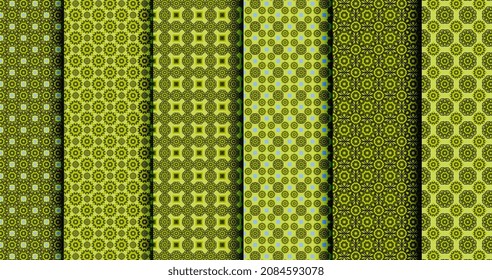 Set of beautiful and bright green colored background patterns. Stylish decor set. Green abstract geometric frame