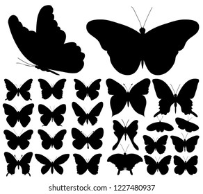 set of beautiful butterflies silhouette