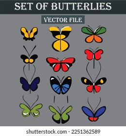 Set of beautiful butterflies vector file