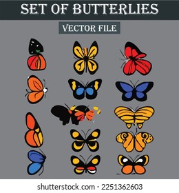 Set of beautiful butterflies vector file
