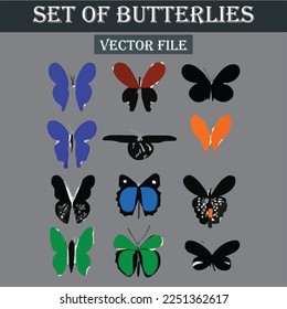 Set of beautiful butterflies vector file