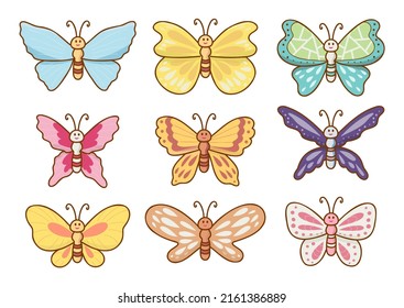Set of beautiful butterfly in cartoon character drawing isolated on white background, vector illustration