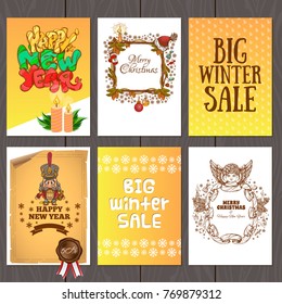 Set of beautiful cards with Christmas and Christmas motifs in gold tones.